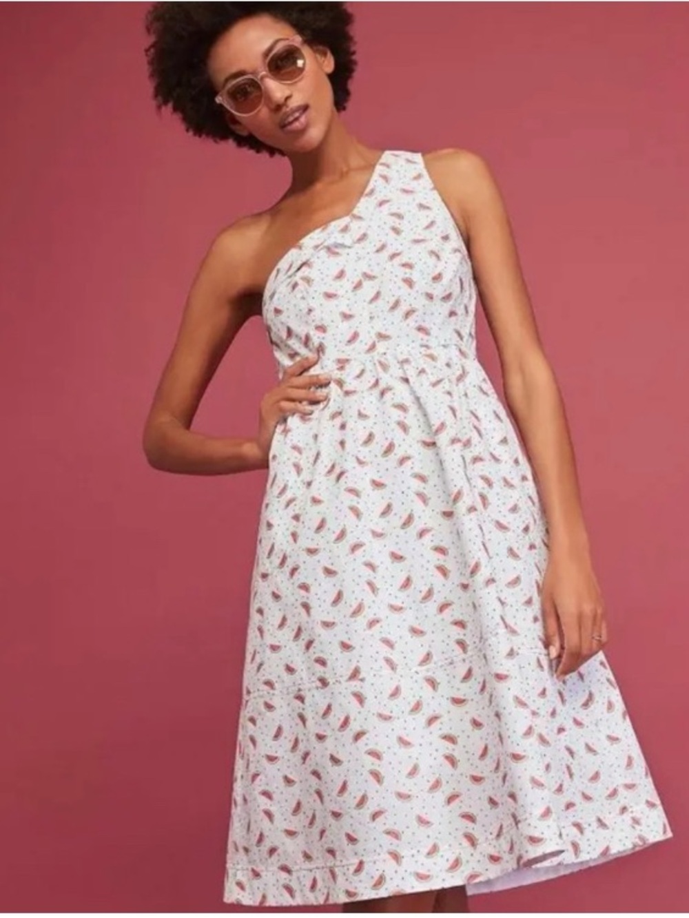 HD in Paris One-Shoulder White Watermelon-Print Sundress